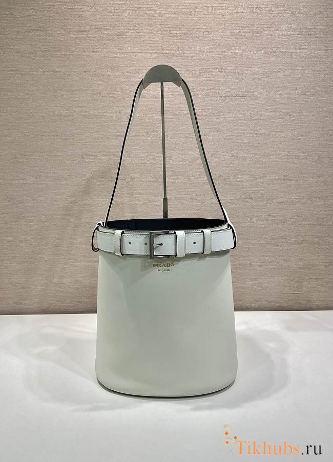 Prada Bucket Bag Belt Buckle Leather White 26.5x29x18cm - 1