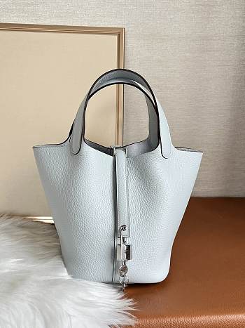 Hermes Picotin Light Blue Silver Bag 18x13x9cm