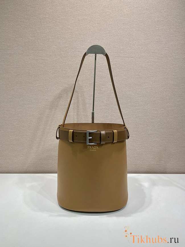 Prada Bucket Bag Belt Buckle Leather Caramel 26.5x29x18cm - 1