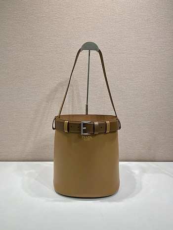 Prada Bucket Bag Belt Buckle Leather Caramel 26.5x29x18cm