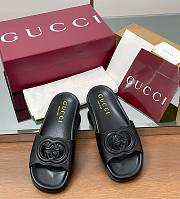 Gucci Cutout Leather Black Slides - 5