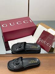 Gucci Cutout Leather Black Slides - 4
