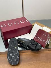 Gucci Cutout Leather Black Slides - 2