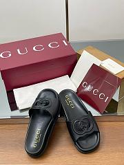 Gucci Cutout Leather Black Slides - 3