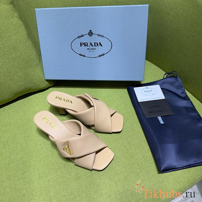 Prada Natural 65mm Padded Beige Mules - 1