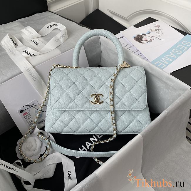 Chanel Coco Handle Flap Bag Light Blue Caviar Gold 24cm - 1
