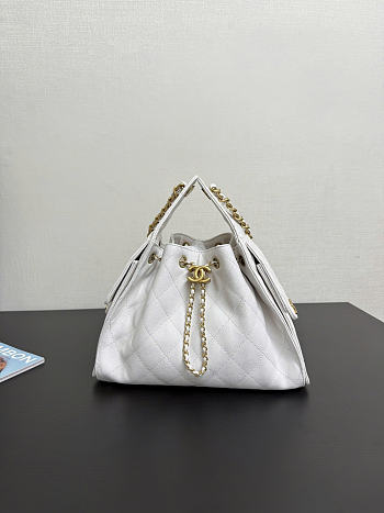 Chanel 25 Small Handbag White Calfskin Gold 30x26x14cm