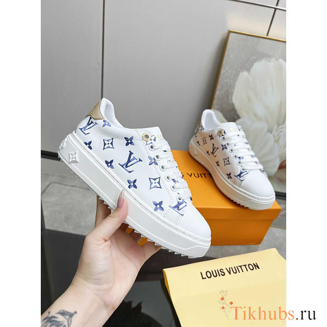 Louis Vuitton LV Blue Logo Trainer Sneaker White - 1