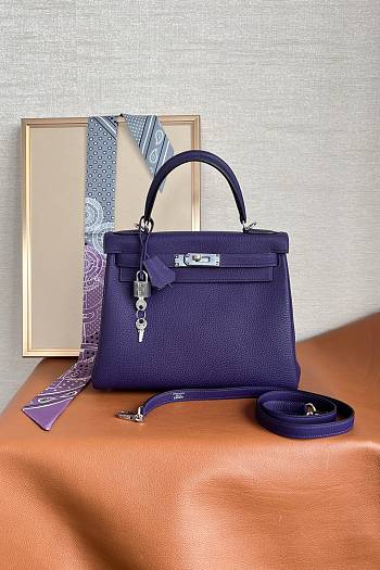 Hermes Kelly Bag Togo Purple Silver 25cm