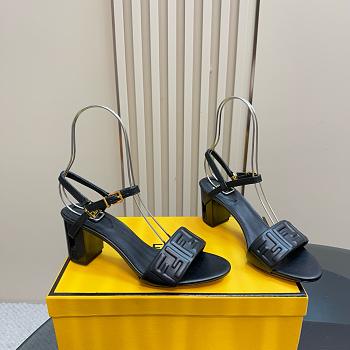 Fendi Delfina Black FF Sandals Heel 6.5cm