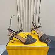 Fendi Delfina Brown FF Jacquard Sandals Heel 6.5cm - 1