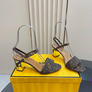 Fendi Delfina Brown FF Jacquard Sandals Heel 6.5cm