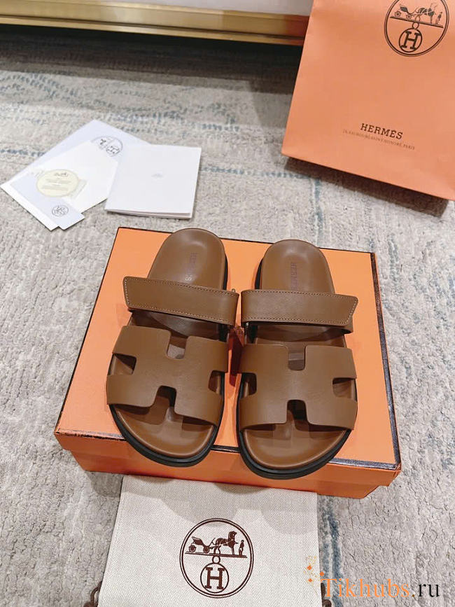 Hermes Chypre Dark Brown Sandal - 1