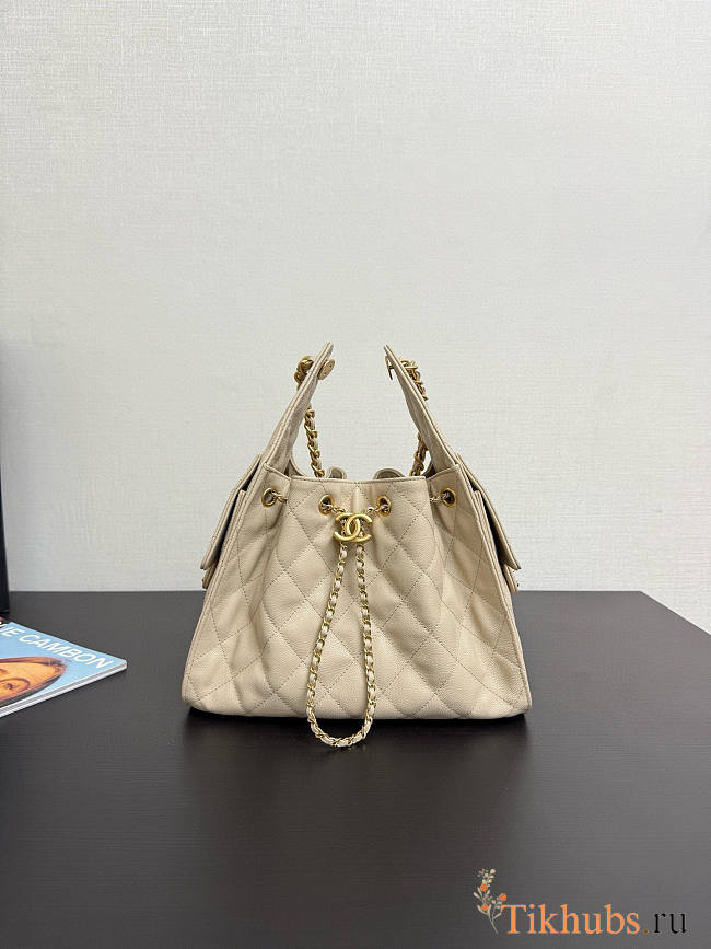 Chanel 25 Small Handbag Beige Calfskin Gold 30x26x14cm - 1