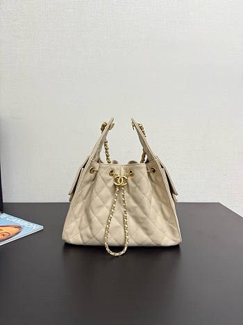 Chanel 25 Small Handbag Beige Calfskin Gold 30x26x14cm