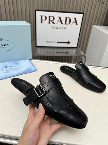 Prada Shuffle Fringed Black Leather Slippers