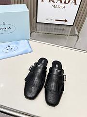 Prada Shuffle Fringed Black Leather Slippers - 4