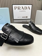 Prada Shuffle Fringed Black Leather Slippers - 2