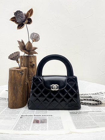 Chanel Kelly Bag Black Lambskin Silver 19x13x7cm