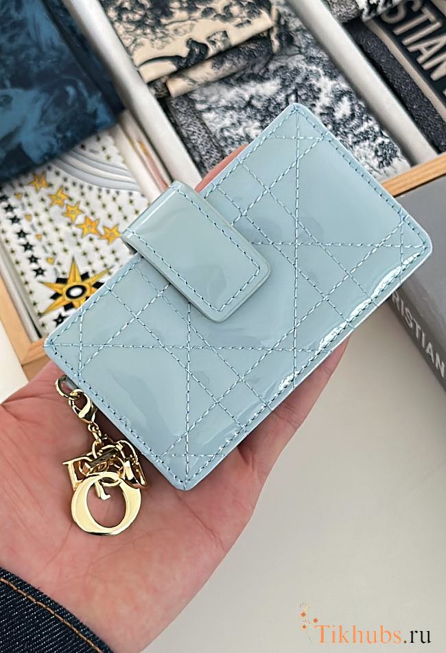Dior Lady Jasmine Card Holder Blue Patent 10.5cm - 1