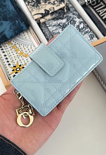 Dior Lady Jasmine Card Holder Blue Patent 10.5cm