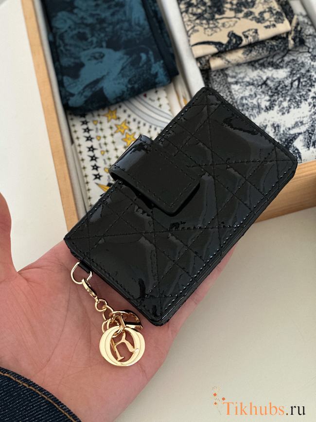 Dior Lady Jasmine Card Holder Black Patent 10.5cm - 1