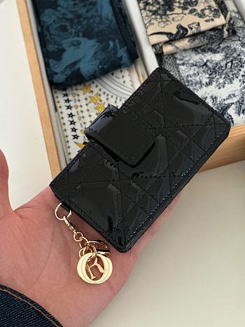 Dior Lady Jasmine Card Holder Black Patent 10.5cm