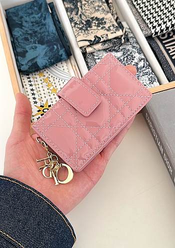 Dior Lady Jasmine Card Holder Pink Patent 10.5cm