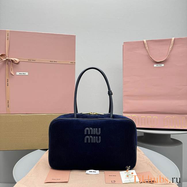 Miu Miu Beau Corduroy Top-handle Bag Blue 34x20x10cm - 1