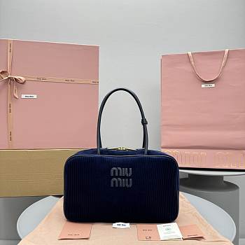 Miu Miu Beau Corduroy Top-handle Bag Blue 34x20x10cm