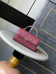Chanel Flap Chain Bag Red Caviar Gold With Handle 18x10x4.5cm - 1
