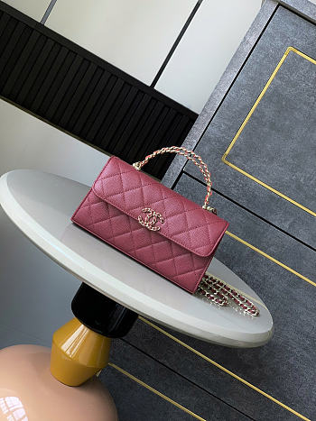 Chanel Flap Chain Bag Red Caviar Gold With Handle 18x10x4.5cm