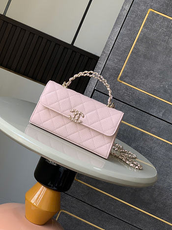 Chanel Flap Chain Bag Pink Caviar Gold With Handle 18x10x4.5cm