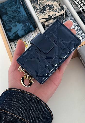 Dior Lady Jasmine Card Holder Navy Blue Patent 10.5cm