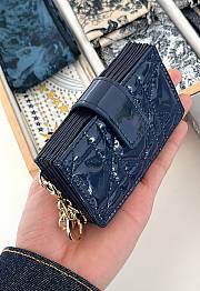 Dior Lady Jasmine Card Holder Navy Blue Patent 10.5cm - 3
