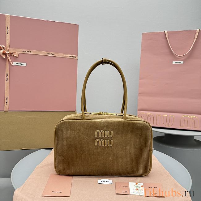 Miu Miu Beau Corduroy Top-handle Bag Beige 34x20x10cm - 1
