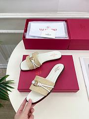 Valentino Garavani VLogo Raffia-trimmed White Slides - 2