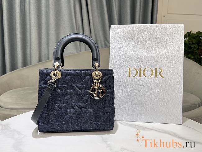 Dior Medium Lady Bag Blue Denim 24cm - 1
