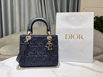 Dior Medium Lady Bag Blue Denim 24cm