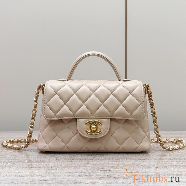 Chanel 25P Top Handle Bag Beige Gold Lambskin 20x14x6cm - 1
