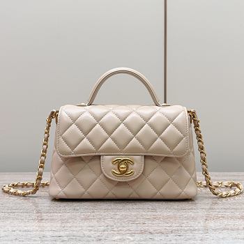 Chanel 25P Top Handle Bag Beige Gold Lambskin 20x14x6cm