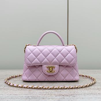 Chanel Small Flap Bag Top Handle Lambskin Gold Light Pink 20x14x6cm