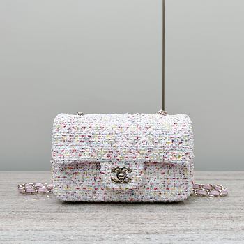 Chanel Mini Flap Bag Tweed Gold White Blue Pink 20x13x7cm
