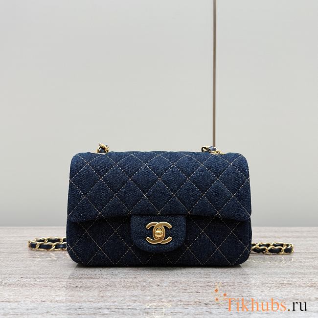 Chanel Mini Flap Bag Denim Gold 20x13x7cm - 1
