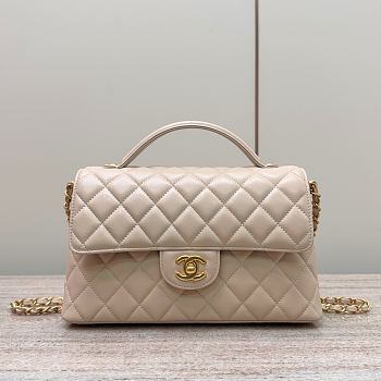 Chanel Medium Flap Bag Beige Lambskin Gold 27x16x7.5cm