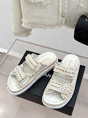 Chanel White Tweed Sandal Slides - 4