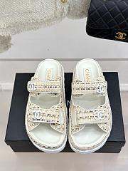 Chanel White Tweed Sandal Slides - 2
