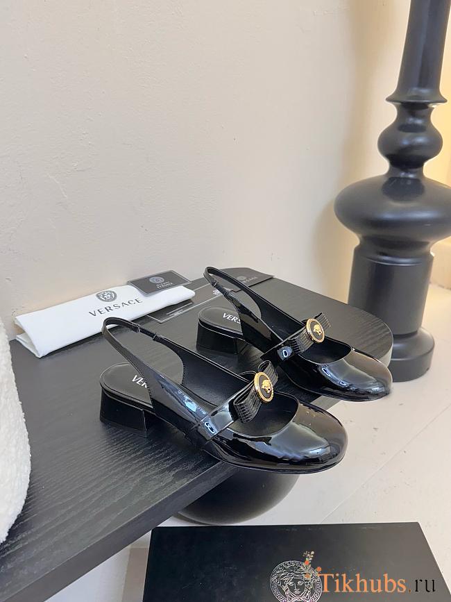 Versace Gianni Ribbon Patent Slingback Pumps Black 35mm - 1