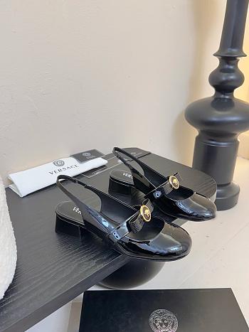 Versace Gianni Ribbon Patent Slingback Pumps Black 35mm