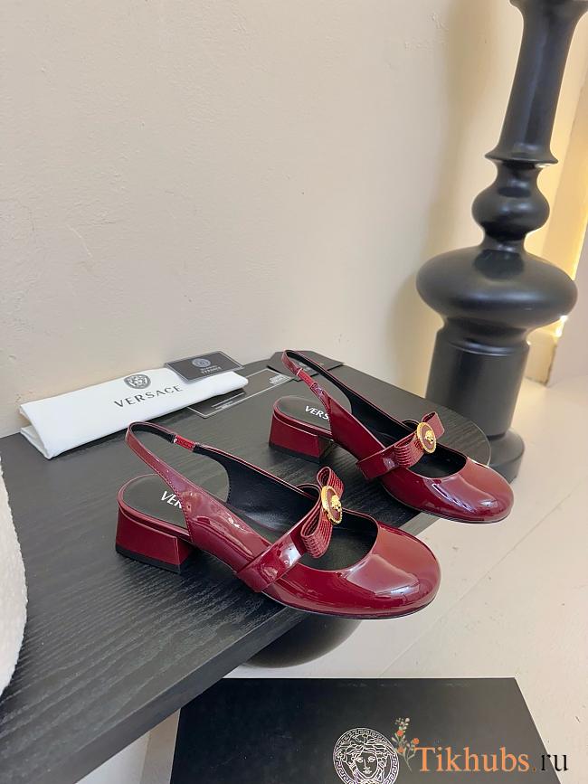 Versace Gianni Ribbon Patent Slingback Pumps Red 35mm - 1